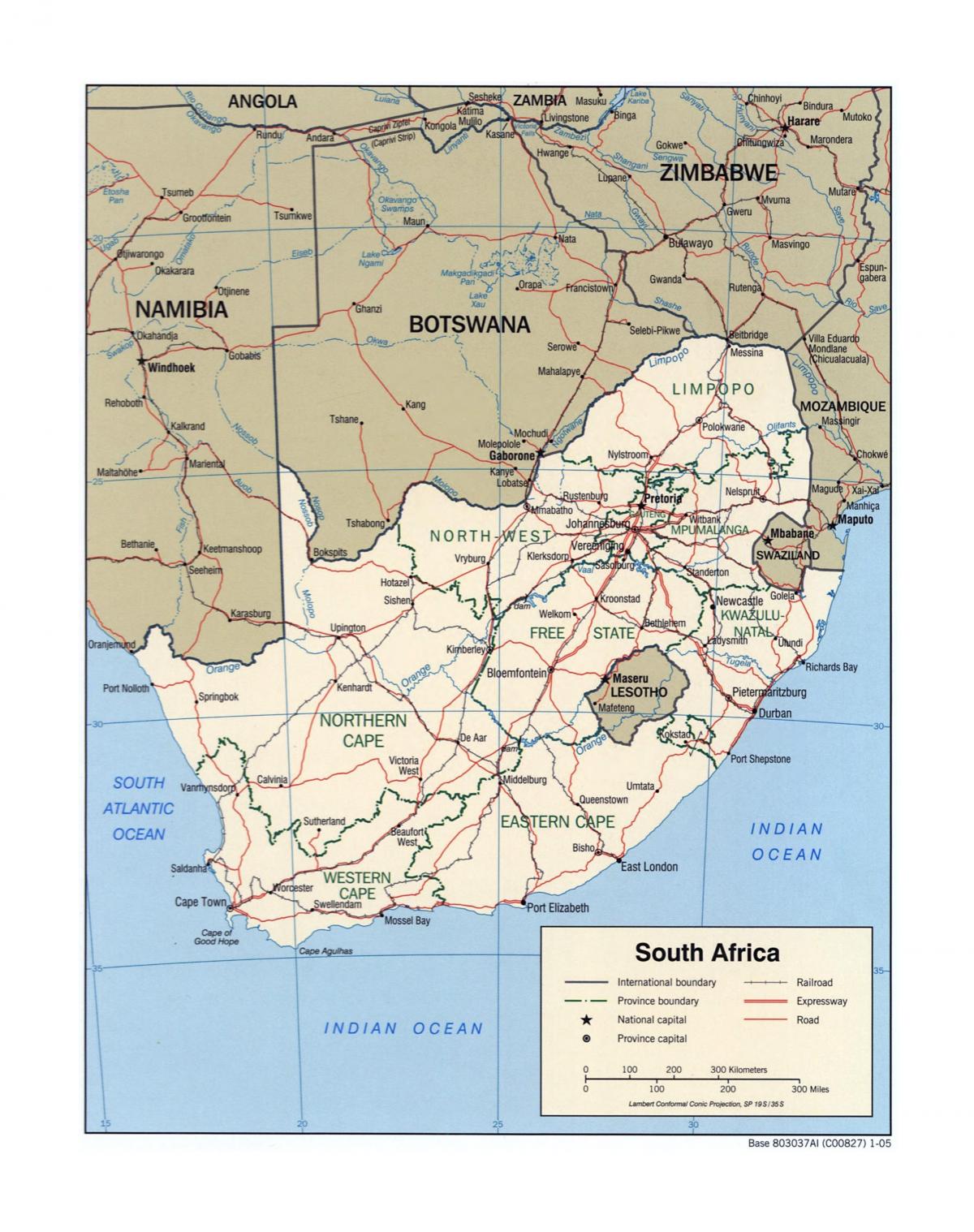 Map of South Africa with main cities